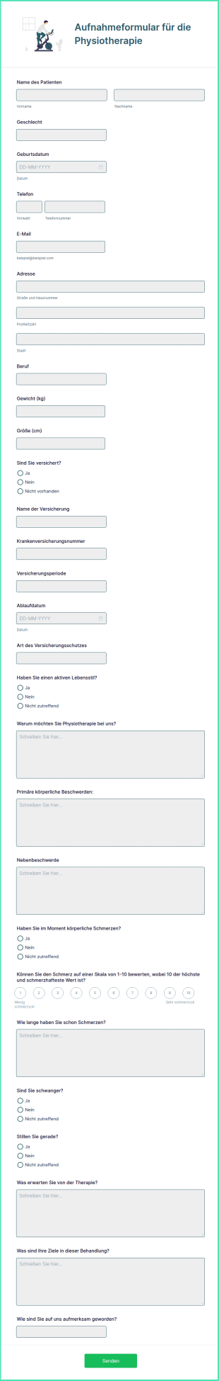Aufnahmeformular Für Die Physiotherapie