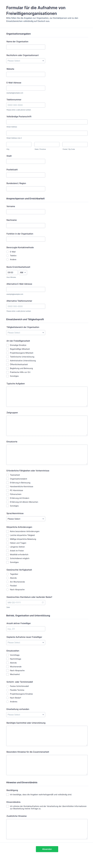 Aufnahmeformular Für Ehrenamtliche Organisationen
