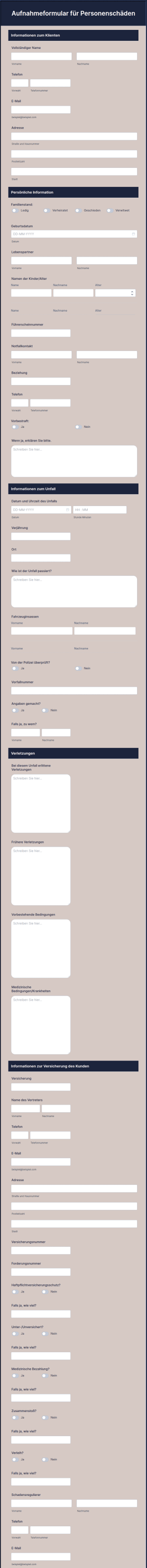 Aufnahmeformular Für Personenschäden