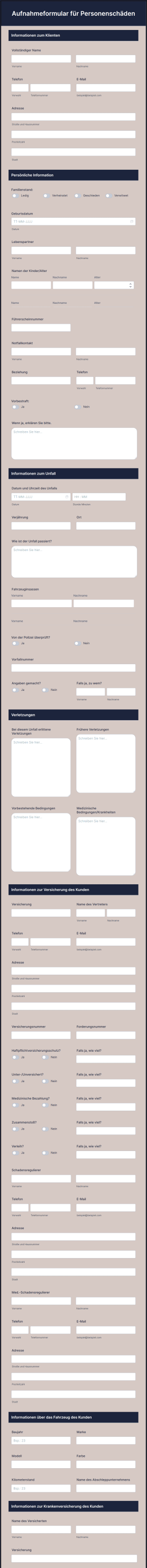 Aufnahmeformular Für Personenschäden