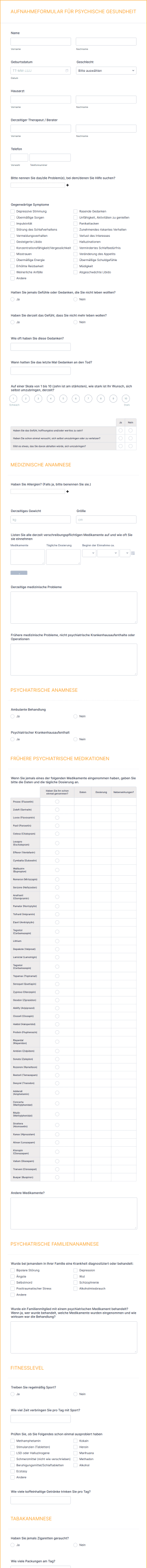 Aufnahmeformular Für Psychische Gesundheit Form Template