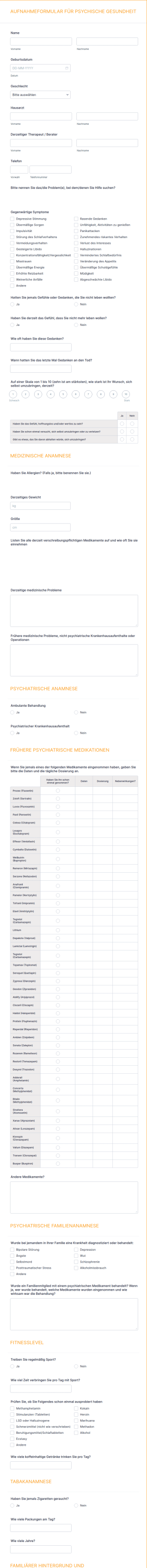 Aufnahmeformular Für Psychische Gesundheit