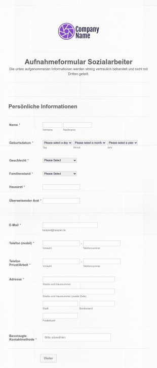 Aufnahmeformular Sozialarbeiter Form Template