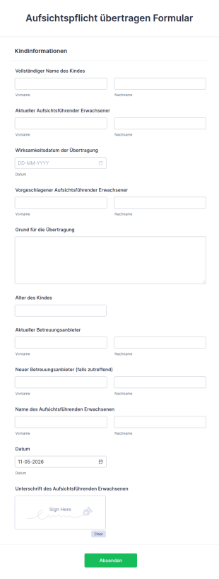 Aufsichtspflicht übertragen Formular