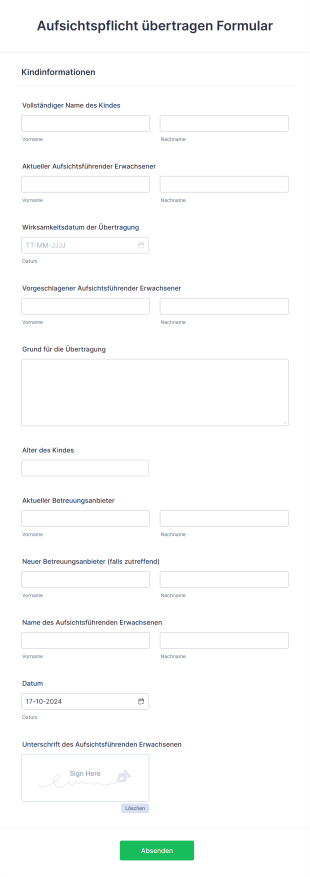 Aufsichtspflicht übertragen Formular Form Template