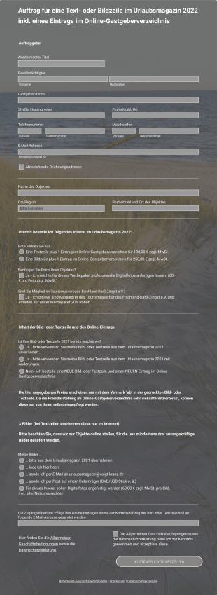 Auftrag Für Text Und Bildzeilen Im Urlaubsmagazin 2022 Form Template