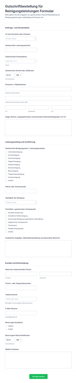 Auftrag Zur Reinigungserteilung