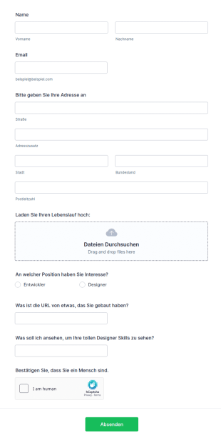 Auftragnehmer Bewerbungsformular