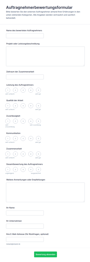 Auftragnehmer Bewertungsformular