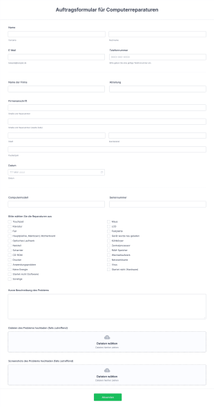 Auftragsformular Für Computerreparaturen Form Template