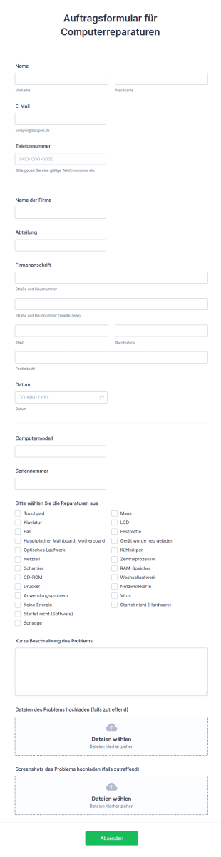 Auftragsformular Für Computerreparaturen