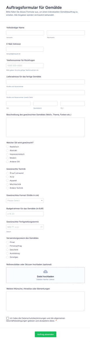 Auftragsformular Für Gemälde