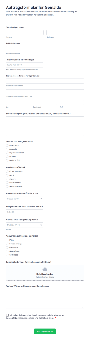 Auftragsformular Für Gemälde