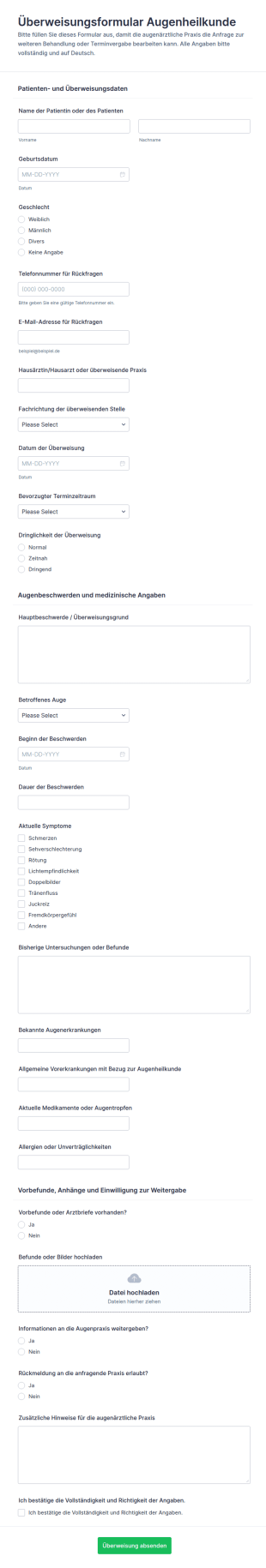 Augenärztliche Überweisungsformular