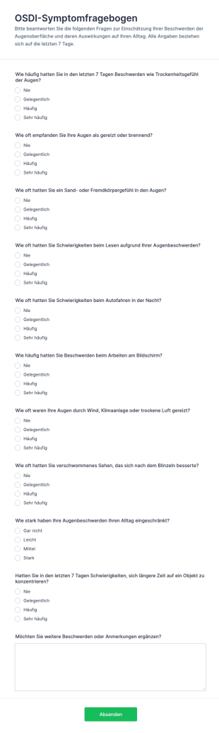 Augenbeschwerden Index (OSDI) Fragebogen