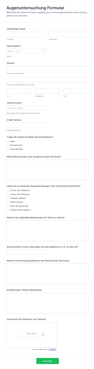 Augenuntersuchung Formular