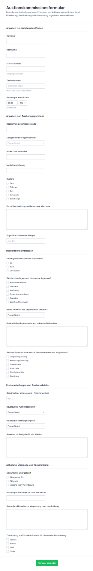 Auktionsbegleitformular