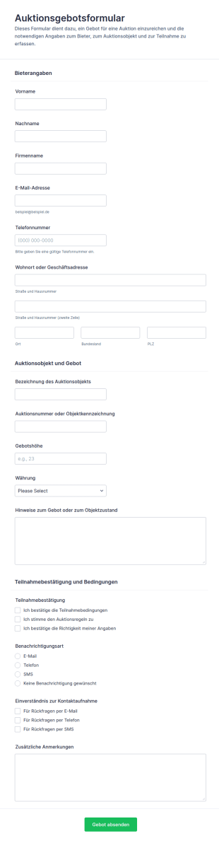 Auktionsgebotsformular