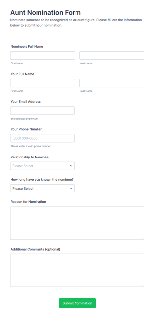 Aunt Nomination Form Template