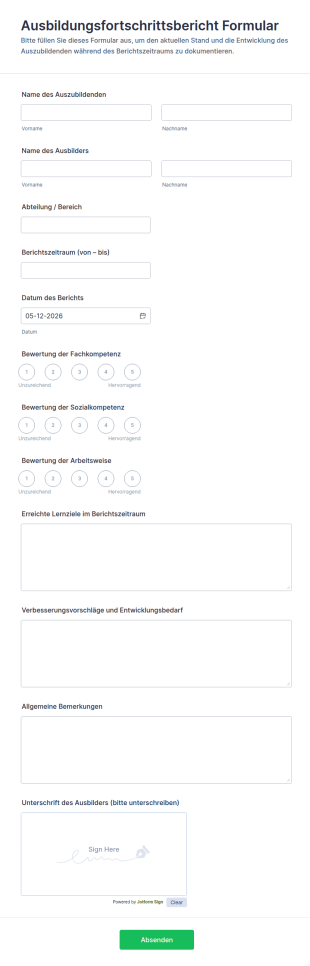 Ausbildungsfortschrittsbericht Formular