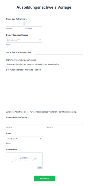 Ausbildungsnachweis Vorlage