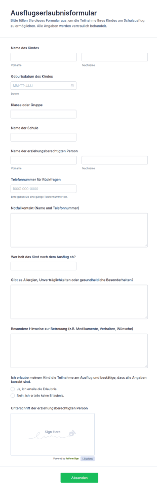 Ausflugserlaubnisformular