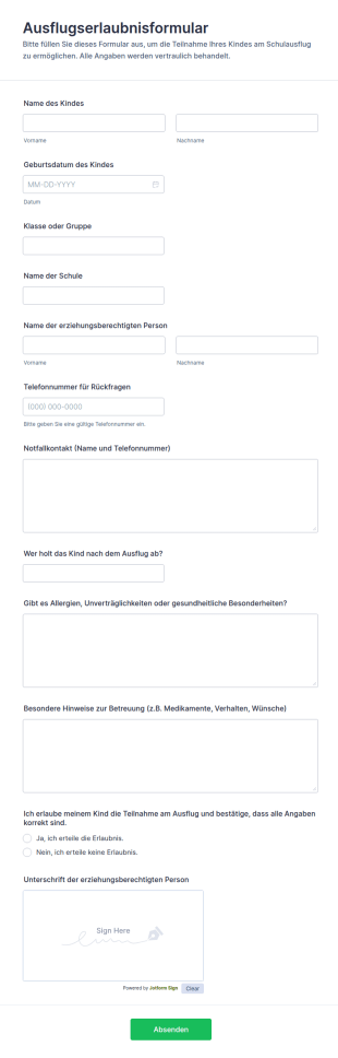Ausflugserlaubnisformular
