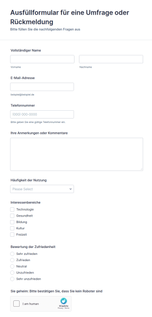Ausfüllformular Für Eine Umfrage Oder Rückmeldung