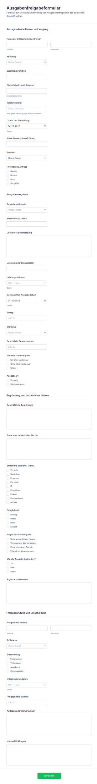 Ausgabenfreigabe Formular