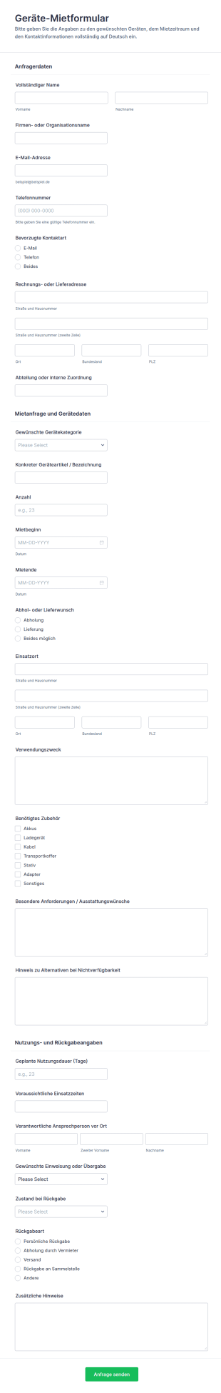 Geräteausleihformular
