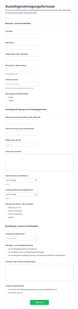 Ausleihungsfreigabe Formular