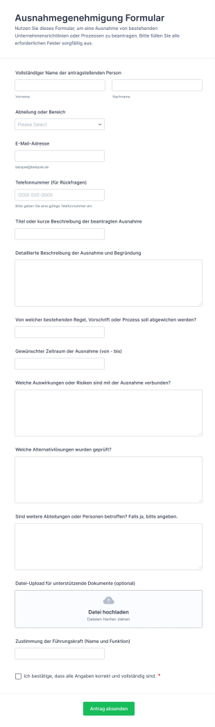 Ausnahmegenehmigung Formular