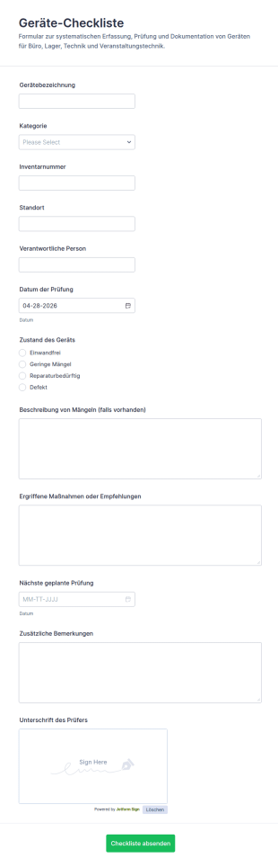 Ausrüstungs Checkliste Formular
