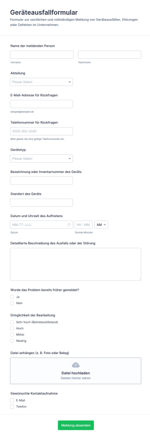 Ausrüstungs Und Geräteausfallformular