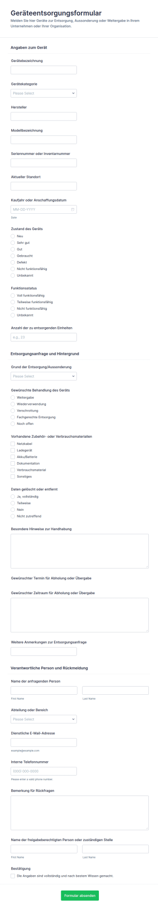 Ausrüstungsauschussformular
