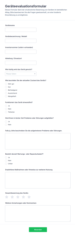 Ausrüstungsbewertungsformular