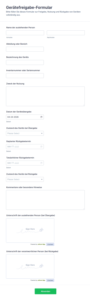 Ausrüstungsfreigabeformular