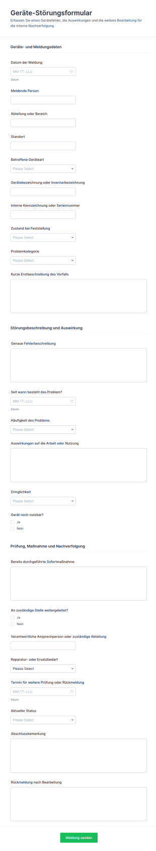 Ausrüstungsproblembericht Formular