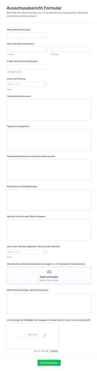 Ausschussbericht Formular