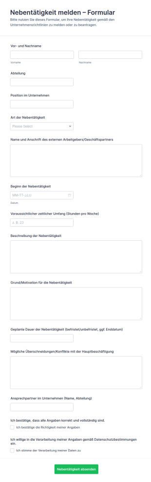 Außerbetriebliche Beschäftigungsanfrage Formular