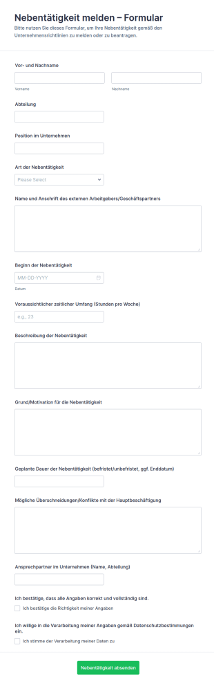 Außerbetriebliche Beschäftigungsanfrage Formular