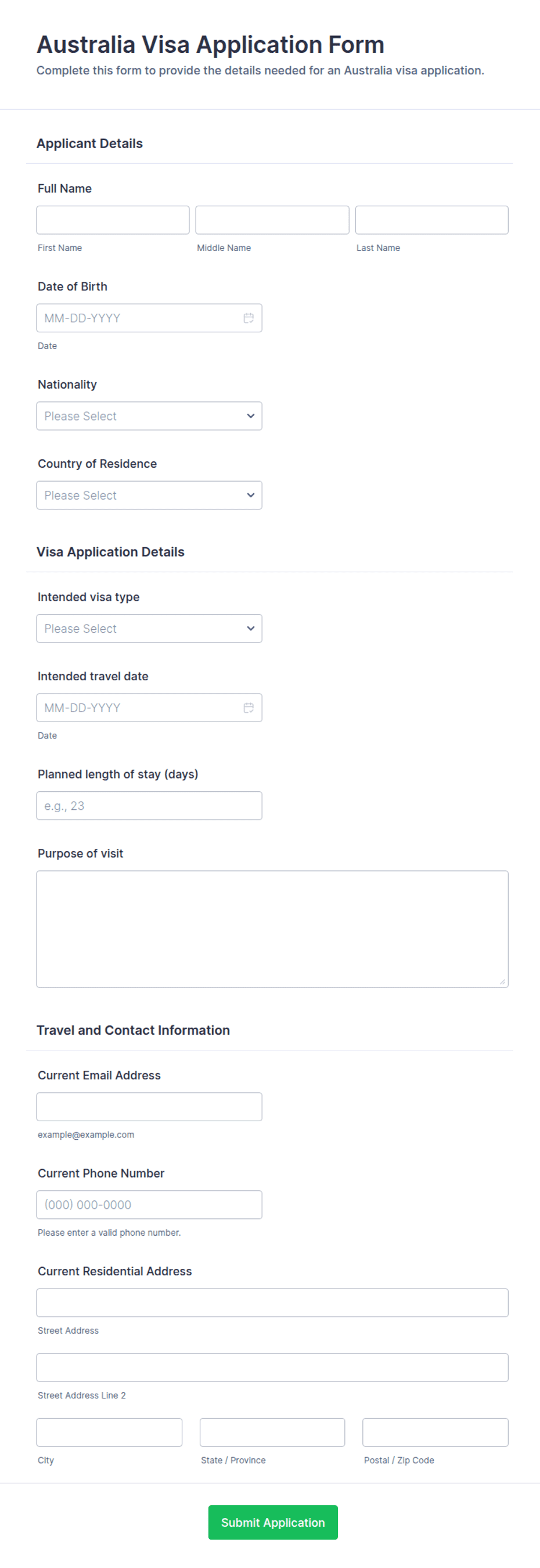Australia Visa Application Form Template | Jotform
