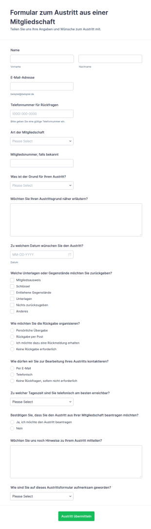 Austrittsformular Für Die Mitgliedschaft