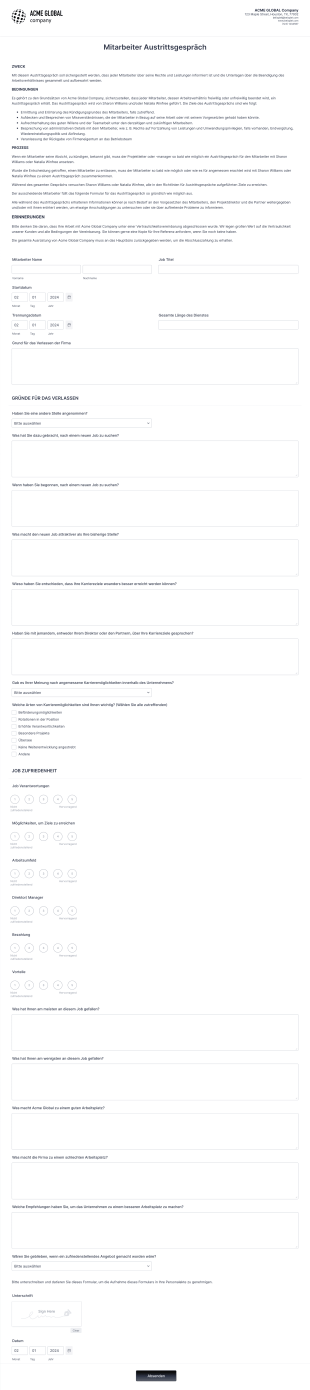 Austrittsgespräch Form Template