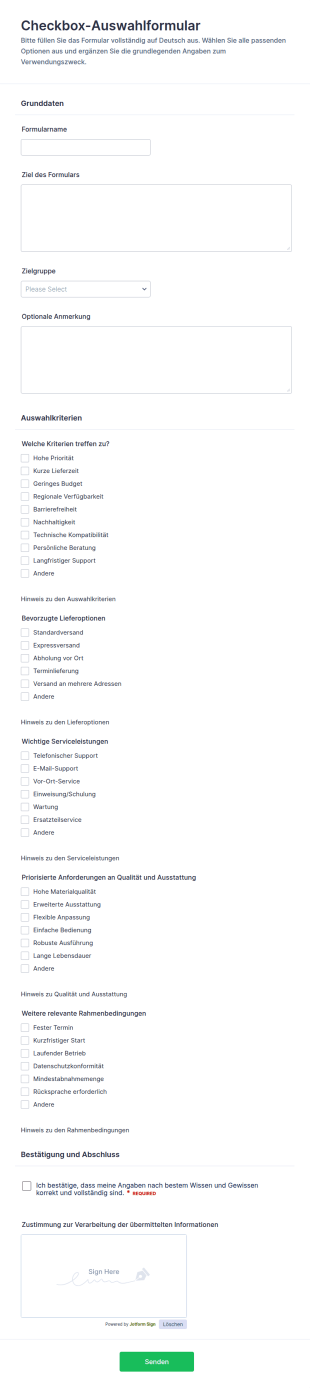 Auswahl Checkliste