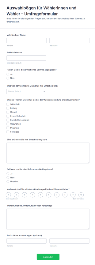 Auswahlbögen Für Wählerinnen Und Wähler – Umfrageformular