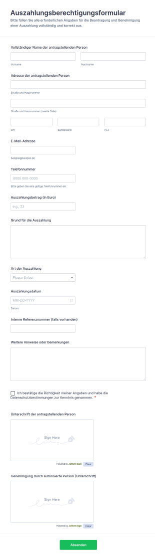 Auszahlungsberechtigungsformular