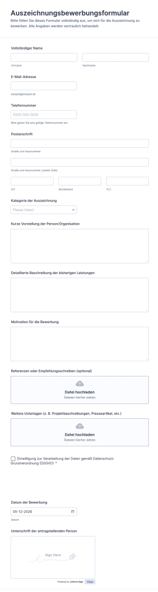 Auszeichnungsbewerbungsformular