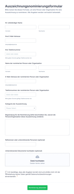 Auszeichnungsnominierungsformular