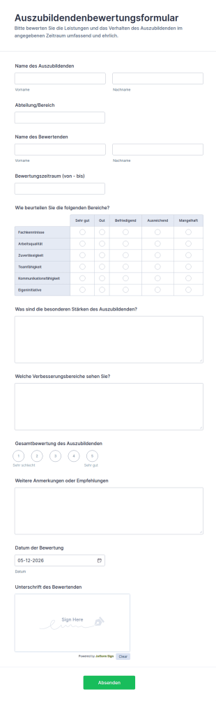 Auszubildendenbewertungsformular